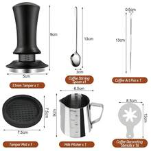 51mm/53mm/58mm espressostamper, professionell barista-tampverktyg. Med kalibrerad fjäder, design i rostfritt stål, justerbar kaffefördelare, självnivellerande stampverktyg - Multifärgad - Visa 3