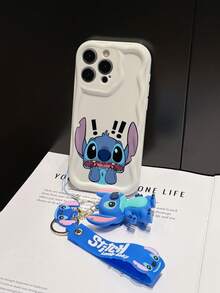 Disney Has Authorized, Phone Case - Chain Set, The Stitch Lilo & Stitch Phone Case Plus A Silicone 3D Or Fluffy Style Stitch Bracelet With Metallic Ring Removable Bracelet, Stitch And Angel Pattern, Compatible With Iphone 17/16/15/14/13/12/11/XS/XR/X Plus Pro Max, Wavy Design Phone Case For Girl, A Stylish Cartoon Summer Phone Case, The Perfect Gift Choice, Phone Protection, Durable Phone Cover, Great Gift For Friends And Family - 白色款式A - 查看 4