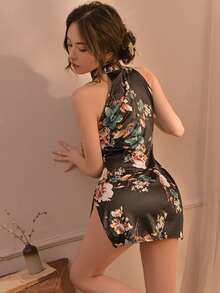 1 Stück sexy Cheongsam Kleid, eng anliegendes Livestream-Kostüm, Fotografie-Geschenk, Rollenspiel Hanfu Cheongsam (empfohlenes Gewicht 80-110 Pfund) - Schwarz - Übersicht 2