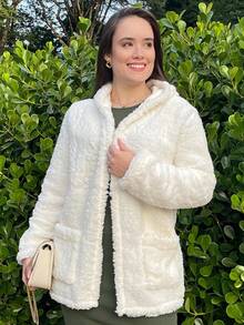 Women's Teddy Animal Print Hooded Jacket – Leopard Style With Fur Pockets - Everyday Wear - 白色 - 查看 3