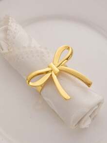 1pc/4pcs Elegant Bow Napkin Rings, Hotel Restaurant Tabletop Decor Napkin Rings, Suitable For Weddings, Graduation Parties, Birthday Parties, Banquets, Available In Gold, Silver, Rose Gold And Matte Gold, Fashionable Elegant Metal Napkin Rings - Multicolor - View 12