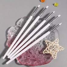5pcs Nail Art Pen Set, White Or Pink Handle Dotting Tool With Rhinestones, Silicone Stamper Brush For Nail Art - Multicolor - View 6
