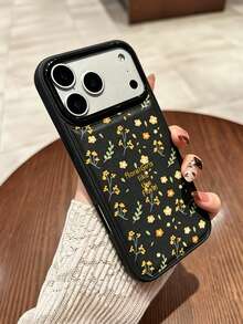Fashionable Shock-Proof Floral Element Black Phone Case, Floral Ins Style, Fresh Floral Pattern Anti-Slip Anti-Fall Anti-Shock Lightweight Durable, Compatible With IPhone 17/17Pro/17ProMax/16/16Pro/16ProMax/15/15Pro/15ProMax/14/13/12/11, Creative Phone Case, Anti-Fall Spring Gift - Black - View 5