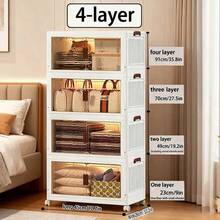 Large Stackable Storage Box With Lid And Wheels, Folding Storage Box, Plastic With Door, Suitable For Wardrobes, Homes And Offices, Can Store Clothes, Snacks, Toys And Books - 白色四層 - 查看 9