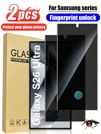 2pcs Privacy Screen Protector, Waterproof, Anti-Scratch, Anti-Fingerprint, Compatible With Samsung Galaxy S26/S26+/S26 Ultra/S21 Ultra/S21/S21+/S22 Ultra/S22/S22+/S23/S23+/S23Ultra/S24/S24+/S24Ultra/S25/S25+/S25Ultra Suitable,Anti-Fingerprint, Easy Installation, Glossy Surface,