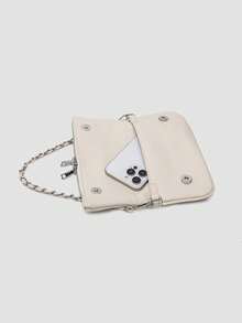 1pc Women's Chain Shoulder Bag, Crossbody Bag, Litchi Grain Underarm Bag With Chain, Minimalist Fashion Small Square Bag, Shoulder & Crossbody Bag With Detachable Strap - 象牙色 - 查看 4