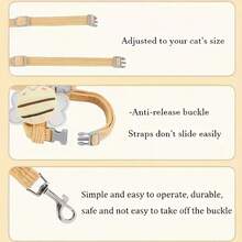 1 Set Cat Harness With Leash, Escape-Proof Adjustable H-Style Red Cat Chest Strap And Leash - Multicolor - View 6