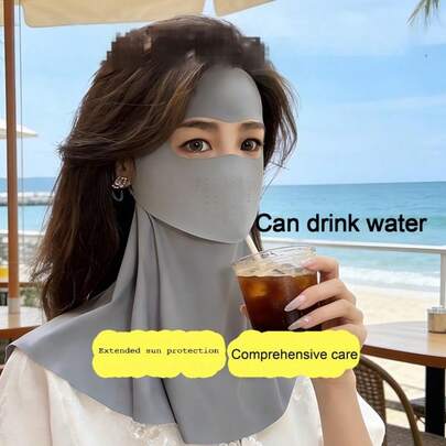 1pc Waterproof Face Shielding Sun Hat, Suitable For Summer Use, Can Cover The Entire Face, Providing Full Facial Sun Protection. This Sun Hat Has UV Protection Function, Works Well With Breathable Masks. Drink-Through Design