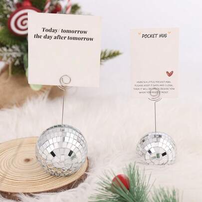Bộ 2/4/6 giá đỡ thẻ, ảnh và số bàn hình quả cầu disco, giá đỡ màu bạc với dây xoắn, giá đỡ hình quả cầu disco dùng để trưng bày thực đơn, trong đám cưới, tiệc tùng và sinh nhật.