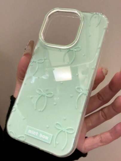 可爱简约绿色蝴蝶结爱心手机壳，适用于 17 Pro Max、17 Pro、17 Air、17、16、15、14、13、12、11 Pro Max Plus，柔软保护后盖，送给女孩的礼物