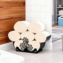 Elegant Leaf Pattern Iron Toilet Paper Holder - Holds 8 Rolls, Suitable For Bathroom And Living Room - Black - View 3