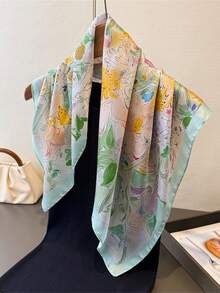 1 pieza Pañuelo de satén con estampado de boceto floral acuarela de 65x65cm, chal ligero y de múltiples usos para el cuello, versátil para todo el año para salidas diarias, fiestas, viajes y vacaciones - Multicolor - Ver 7