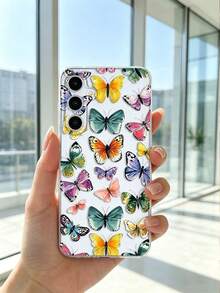 1 Stück modischer, bunter Schmetterling Muster Design Handyhülle | Transparente, weiche TPU Schutzhülle, stoßfest und kratzfest - kompatibel mit Samsung Galaxy A04e/12/A13/A14/A34/A50/A52/A53/A54/S21/S22/S23/S24/S25/S25Ultra und anderen Modellen, Retro, für Selbstnutzung und als Geschenk an Freunde - Verschiedenfarbig - Übersicht 1