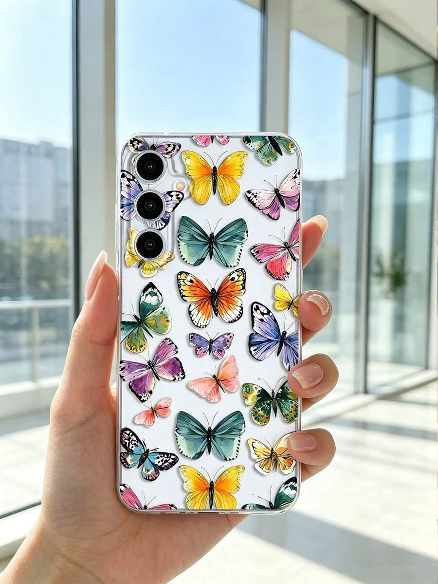 1 Stück modischer, bunter Schmetterling Muster Design Handyhülle | Transparente, weiche TPU Schutzhülle, stoßfest und kratzfest - kompatibel mit Samsung Galaxy A04e/12/A13/A14/A34/A50/A52/A53/A54/S21/S22/S23/S24/S25/S25Ultra und anderen Modellen, Retro, für Selbstnutzung und als Geschenk an Freunde - Verschiedenfarbig - Übersicht 1
