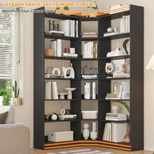 Modern L-Shaped Corner Bookshelf - 6-Tier 12-Compartment Space-Saver, Anti-Tip & Waterproof, For Living Room/Bedroom/Kitchen - màu đen - Xem 3