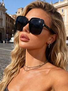 1 pièce Lunettes de base simples et décontractées en plastique avec motif géométrique léopard. Accessoires de mode pour femmes, idéaux pour les festivals de musique, la photographie de rue, les vacances et les tenues de rendez-vous. - Multicolore - Voir 2