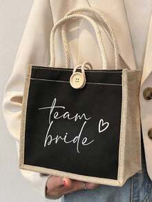 Damen Team und Braut&Herz-förmige Handtasche - Strapazierfähige Leinenhandtasche mit eleganten Schreibschrift-Buchstaben und Herzmustern, modische Alltagshandtasche, Brautjungfern-Party-Hochzeitsaccessoire, geeignet für Wochenendurlaube, Strandausflüge und Sommerurlaube, Hochzeitsandenken, Schulanfang, Sommer, Neujahr, Eid al-Fitr, Valentinstag, Weihnachten oder Erntedankfest als perfektes Geschenk. - Verschiedenfarbig - Übersicht 3