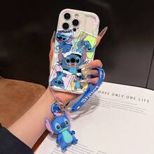 Disney Has Authorized, Phone Case - Chain Set, The Stitch Lilo & Stitch Phone Case Plus A Silicone 3D Or Fluffy Style Stitch Bracelet With Metallic Ring Removable Bracelet, Stitch And Angel Pattern, Compatible With Iphone 17/16/15/14/13/12/11/XS/XR/X Plus Pro Max, Wavy Design Phone Case For Girl, A Stylish Cartoon Summer Phone Case, The Perfect Gift Choice, Phone Protection, Durable Phone Cover, Great Gift For Friends And Family - 白色款式A - 查看 1