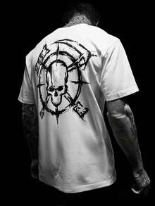 Áo thun nam tay ngắn cổ tròn phong cách Punk Gothic Y2K tối màu, họa tiết graffiti vẽ tay, hình đầu lâu, gai nhọn và lưỡi liềm, thích hợp mặc ở nhà, văn phòng, ngoài trời, và phong cách đường phố thường ngày của YUNCHIC. - trắng - Xem 1