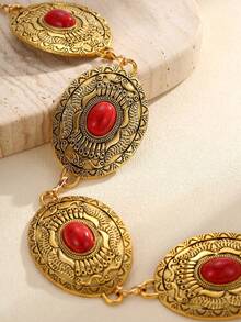 波西米亚街头时尚百搭可调节锌合金绿松石纹理婚礼派对女士腰链 - 廢金屬 - 查看 3