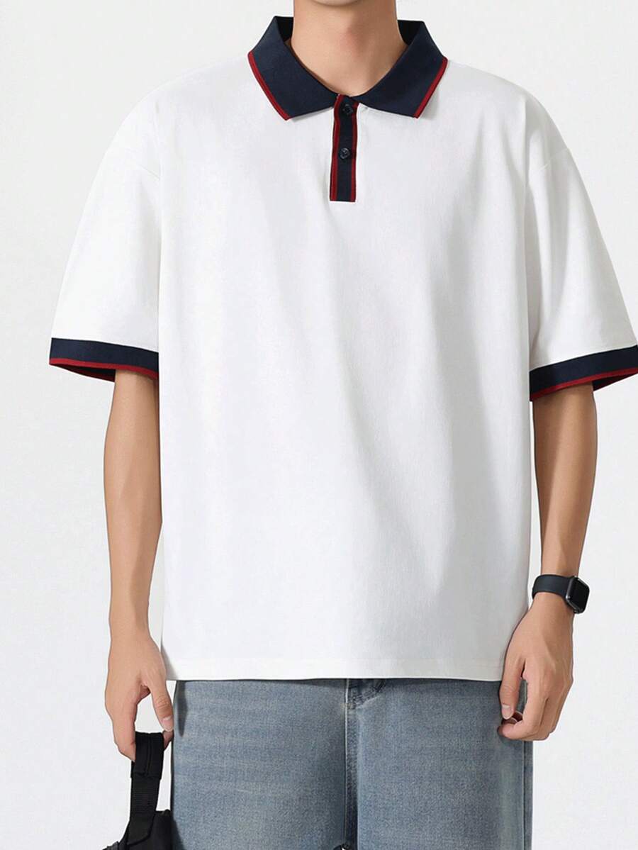 Men's Color Block Polo Shirt - Relaxed Fit Stylish Versatile, Casual Golf Office Work Shirt For Everyday College,Men's Golf Polo Shirt,Relaxed Fit Golf Shirt,Camisas Para Hombre,Manfinity Men,Polo Men Shirt,Polo De Hombre,Shirt For Men,Men Shirts,Summer Outfits For Men,Sudaderas Para Hombre,Polo Men Shirt - 白色 - 查看 1