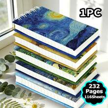 1Pc,A6,232Pages,Van Gogh Hardcover Notebook,Coil-Bound Pocket Planner,Memo Pad,Compact And Portable,Ultra-Thick,Notepad,Travel Journal,School Supply,Class Diary,Office,Mother's Day,Perfect Gifts - A6 - View 1