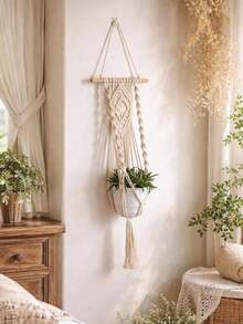 Vaso de Flor Estilo Boêmio Montado na Parede, Vaso Suspenso de Corda, Adequado para Decoração Interna de Jardim, Varanda e Casa - Bege - Visão 3