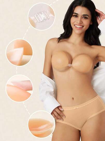 Sujetador invisible de silicona con efecto push-up (versión mejorada: mayor adherencia) - Almohadillas adhesivas para sujetador de mujer, adecuado para bodas, fiestas, bares, playas, actuaciones, citas románticas, atuendos sin espalda y sin tirantes, regalo perfecto y accesorio de sujetador.
