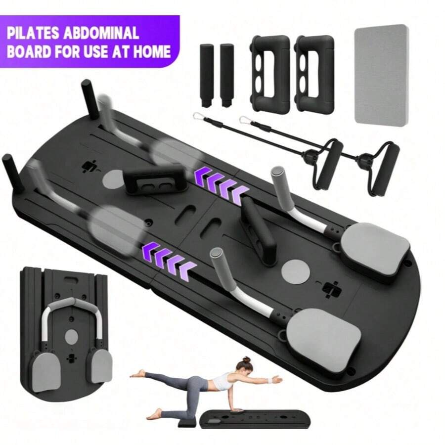 8-In-1 Multifunctional Folding Pilates Board With Resistance Bands, Home Fitness Equipment, Foldable & Space-Saving Design For Home & Gym Use - Dark Grey - View 1