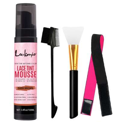 lockmio 100ml (3,4 Fl Oz) Espuma de tinte de encaje - Espuma de tinte de encaje con banda elástica con cepillo de control de bordes multifuncional y aplicador de silicona - Sujeción duradera, para postizos, pelucas, nudos de peluca, coincidencia de tono de piel, secado rápido, peluca natural sin costuras