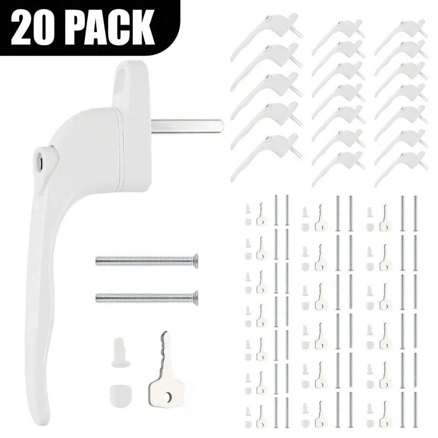 20 Pack UPVC Window Handle Universal Espag Key Locking For Double Glazing White - White - View 1