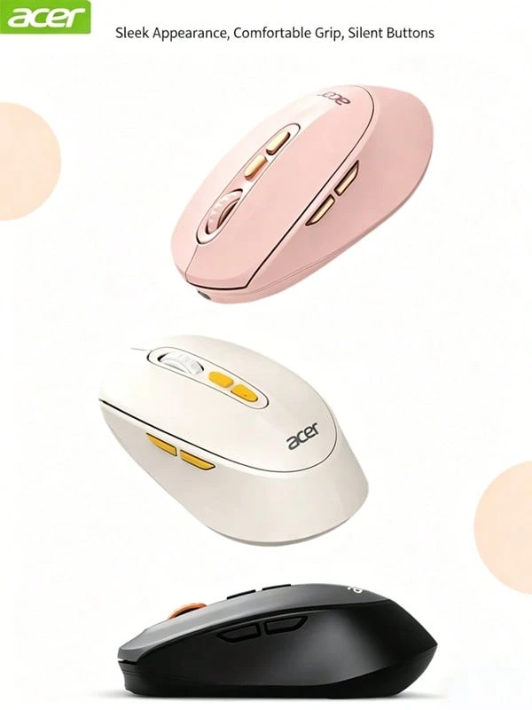 Acer Wireless Bluetooth Dual-Mode Rechargeable Mouse, Silent Buttons, Ergonomic Design, Portable Office And Business Peripheral, Compatible With Apple, Huawei, HP Laptops, Desktops, IPads, Tablets, Unisex Silent Wireless Mouse - View 1