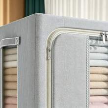 1 Pc 24L/66L Large Capacity Clothes Storage Box, Minimalist Oxford Cloth Foldable Wardrobe Organizer Basket. Space-Saving Fabric Storage Bin For Blankets, Clothes And Seasonal Garments. Multi-Functional Household Organizer Ideal For Bedroom, Closet And Home Decoration, All-Season Essential Home Storage Solution - Grey - View 5
