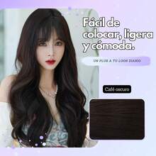 Extensiones de Cabello Onduladas Naturales con Clips Ocultos, Cabello Sintético de Alta Calidad, Fibras Suaves Ajustables, Accesorio de Peinado para Mujer (Marrón Oscuro Ondulado) - Chocolate y azul - Ver 3
