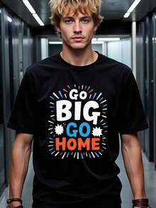 Camiseta de Hombre de 180 g/m², Modelo Go Big Go Home - Lema Motivacional en Blanco y Naranja con Diseño de Flecha y Estrella, Cuello Redondo Negro, Manga Corta, para Uso Casual, Fiestas de Acción de Gracias y Atuendos Diarios - Lavable a Máquina, Camisetas para Hombre, Camisetas de Navidad para Hombre, Camiseta para Hombre, Camiseta Gráfica para Hombre, Camisetas para Hombre, Camisetas Casuales para Hombre, Camiseta de Jersey, Camiseta para Padre, Camiseta para Hombre, Camisas de Navidad con Botones para Hombre, Masculino - Negro - Ver 1