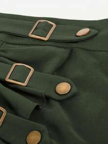 Falda pirata de unicolor con volantes y parches de encaje, estilo gótico para primavera - Verde Oliva - Ver 4