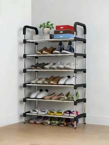 1 Stück minimalistisches Metall Platz sparendes Schuhregal, Schuhaufbewahrung Organizer, minimalistisches Design, stabil und langanhaltend, modisch und elegant, einfach zu montieren und demontieren, tragbar, geeignet für Wohnzimmer, Schlafzimmer, Eingang, Büro, Zuhause, mehrstufige Aufbewahrung, ideal als Geschenk - Schwarz - Übersicht 10