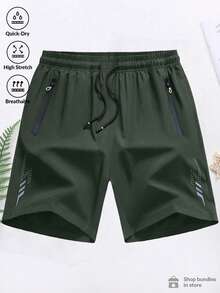 1pc Men's 3/4 Length High Performance Training Shorts, Soft & Lightweight Suitable For Fitness & Running - Army Green - View 3