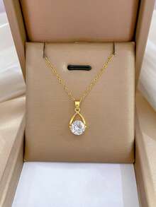 1pc Holiday Style Water Drop Pendant Women's Fashion Necklace Jewelry, Gift Accessory - Gold - View 5