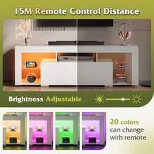 Modern LED TV Stand With 2 Large Storage Drawers, Fits 32/43/50/55/60 Inch TVs, Sturdy Entertainment Center For Living Room, Bedroom, Home Media Console With LED Lighting - 白色 - 查看 6