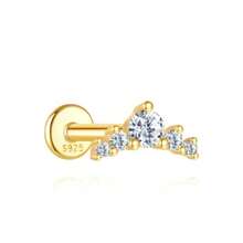 1 chiếc khuyên tai dạng phẳng, mạ vàng 14K, bạc S925, đính đá Cubic Zirconia lấp lánh, thích hợp cho nữ, đeo hàng ngày/dự tiệc/đám cưới/sinh nhật. - Vàng - Xem 3