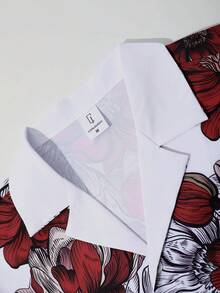 Conjunto de camisa y pantalones cortos con estampado floral burdeos para hombre, atuendo cómodo de verano - Burdeos - Ver 4