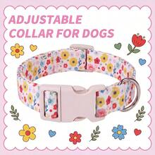 春季花卉图案狗项圈，彩色小花印花宠物项圈，可调节颈带配快拆扣，适合小型和中型犬 - 混合色 - 查看 2