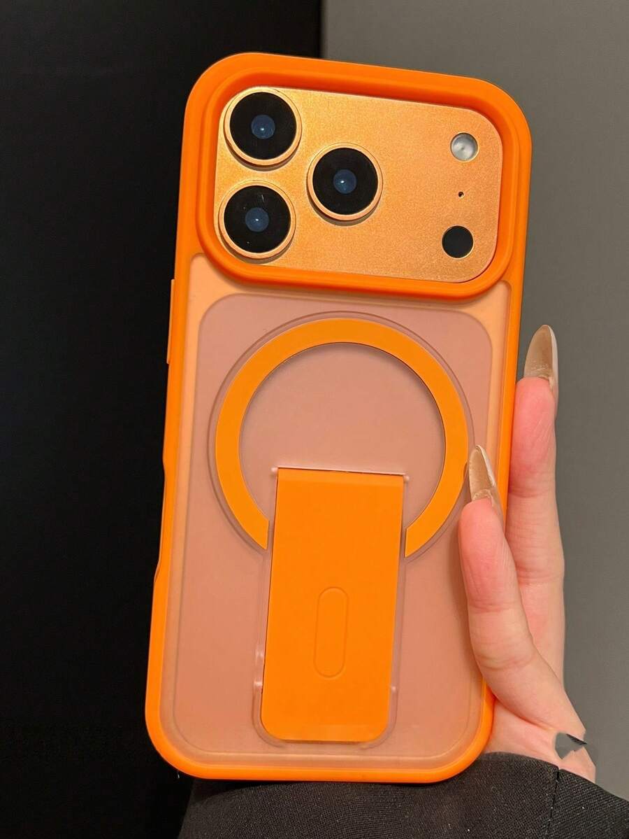 1pc Matte Clear Invisible Magnetic Holder Phone Case Compatible With IPhone 17 16 15 14 13 12 11 Pro Max Plus Camera Protection Soft Silicone Back Cover - Orange - View 1