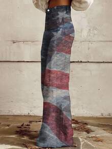American Flag Print Wide Leg Pants High Waist Flared Trousers Women Casual Fashion Pants - Màu hỗn hợp - Xem 3
