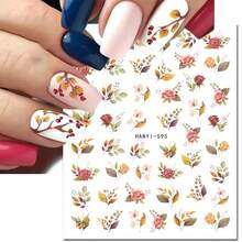 1pc Dried Blooming Red & Yellow Rose Gold Leaf Self-Adhesive 2D Nail Art Sticker Decoration - Watermelon Pink - View 3