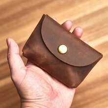 Herrplånbok i äkta läder, plånbok med dubbel dragkedja, damplånbok, miniplånbok i naturligt läder, korthållare, herrplånbok, kuvertväska - Brun - Visa 3