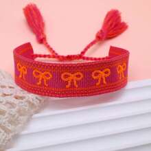 1 buah Gelang Fashion Bohemian dengan Simpul Pita Buatan Tangan, Cocok untuk Hadiah Liburan, Pesta, Perjalanan, dan Pemakaian Sehari-hari - Hot Pink - View 2