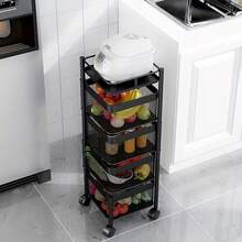 6 Tier Kitchen Rotating Storage Trolley Cart Utility Vegetable Mobile Shelf Rack - Black - View 2