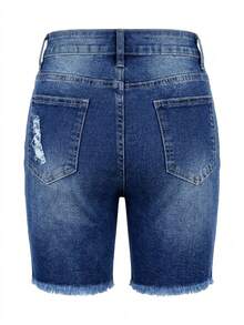Shorts vaqueros ajustados de alta calidad, shorts ajustados y sexys de uso diario minimalista y casual para el verano - Azul lavado oscuro - Ver 5